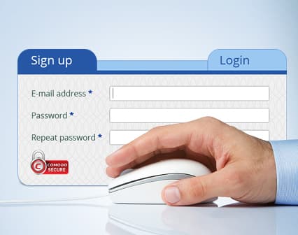Login and sign up form of the EU Blue Card Network